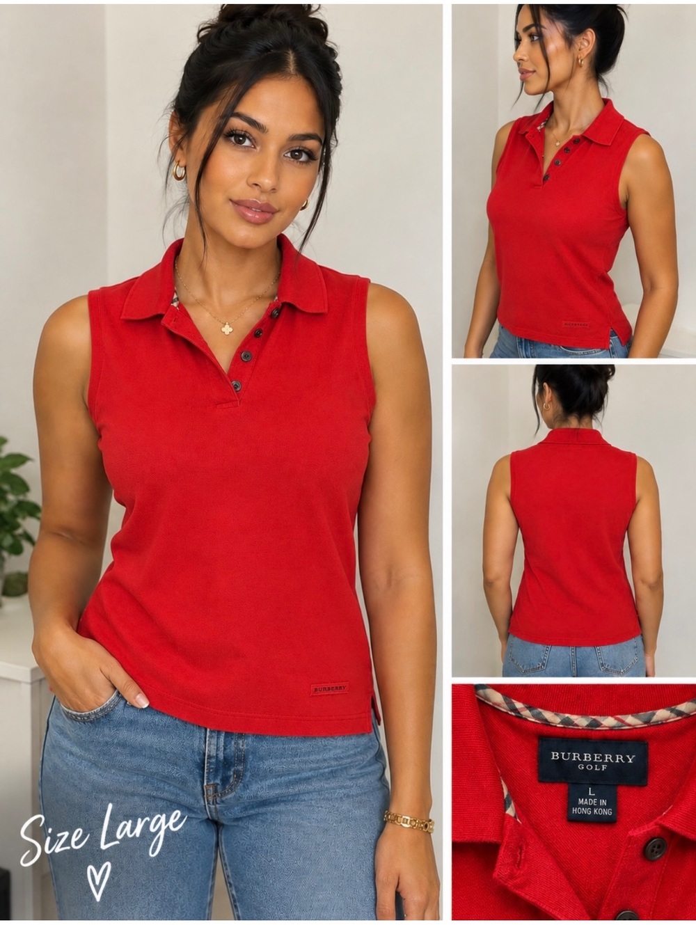 Burberry Golf Sleeveless Polo Shirt, Red, Size L